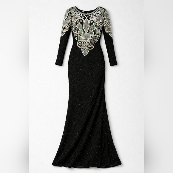 Jennifer Dresses & Skirts - Vingage Elegant Black and Green Sequin Pearl Embellished Dress Silk India